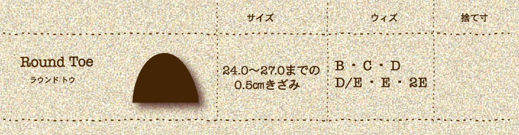 セミスクエアトウ / サイズ 24.0～27.0までの0.5cmきざみ / ウィズ D/E/2E
